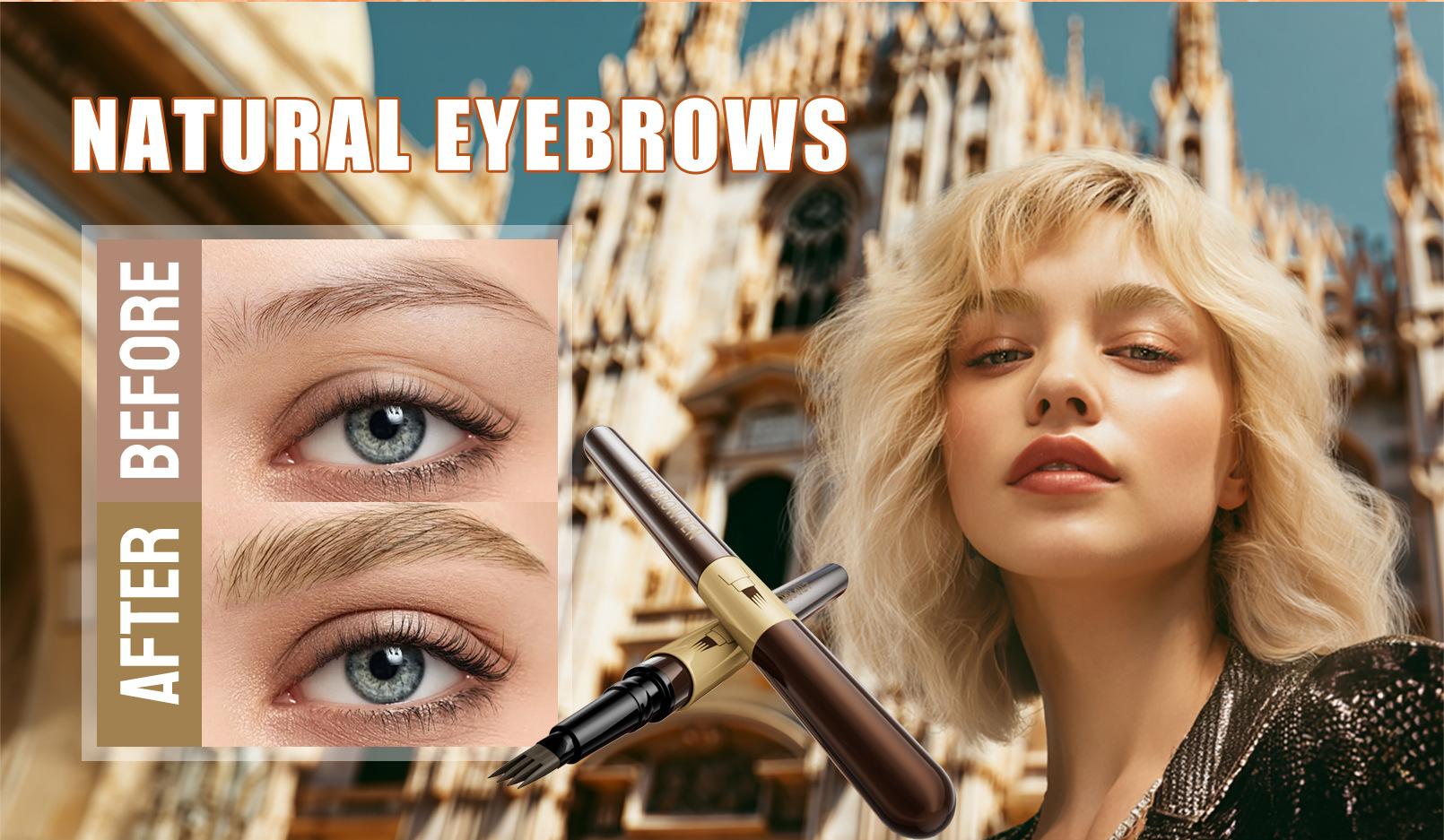 4 Tip Microblade Eyebrow Pen Waterproof, Hair Like Brow Pencil for Natural Feathered Brows, Long Lasting Smudge Resistant Makeup for Daily Wear, Work and Travel.