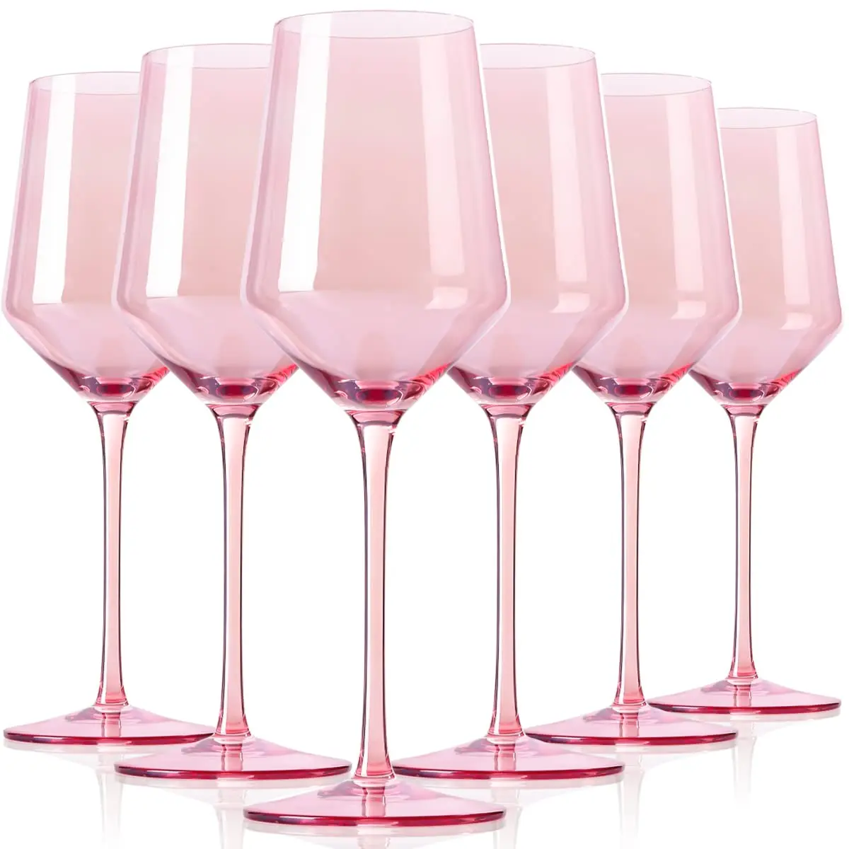 Physkoa 6-Piece Blush Pink Crystal Construction Red Wine Glasses - 15oz Long Stem Durable Drinkware, 0-500ml Capacity for Red Wine Tasting
