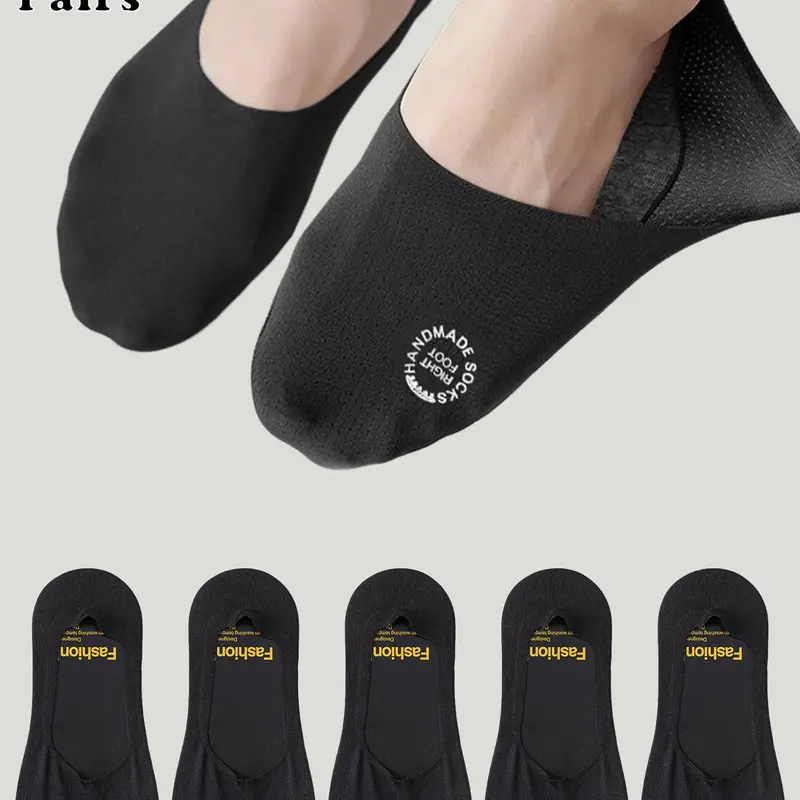 Men's Solid Color No Show Socks, Breathable Comfortable Anti-slip Socks for Daily Wear, Multipack Knit Socks for Summer, Socks Pairs