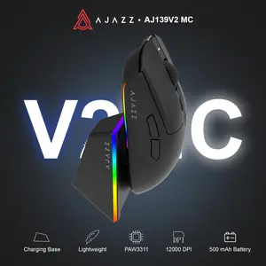 Ajazz AJ139 V2 MC Rechargeable Wireless Gaming Mouse, Tri-Mode Connected, PAW3311 Sensor, 1000Hz Return Rate, 500mAh Battery, for Office Setup, Rechargeable Wireless Mouse