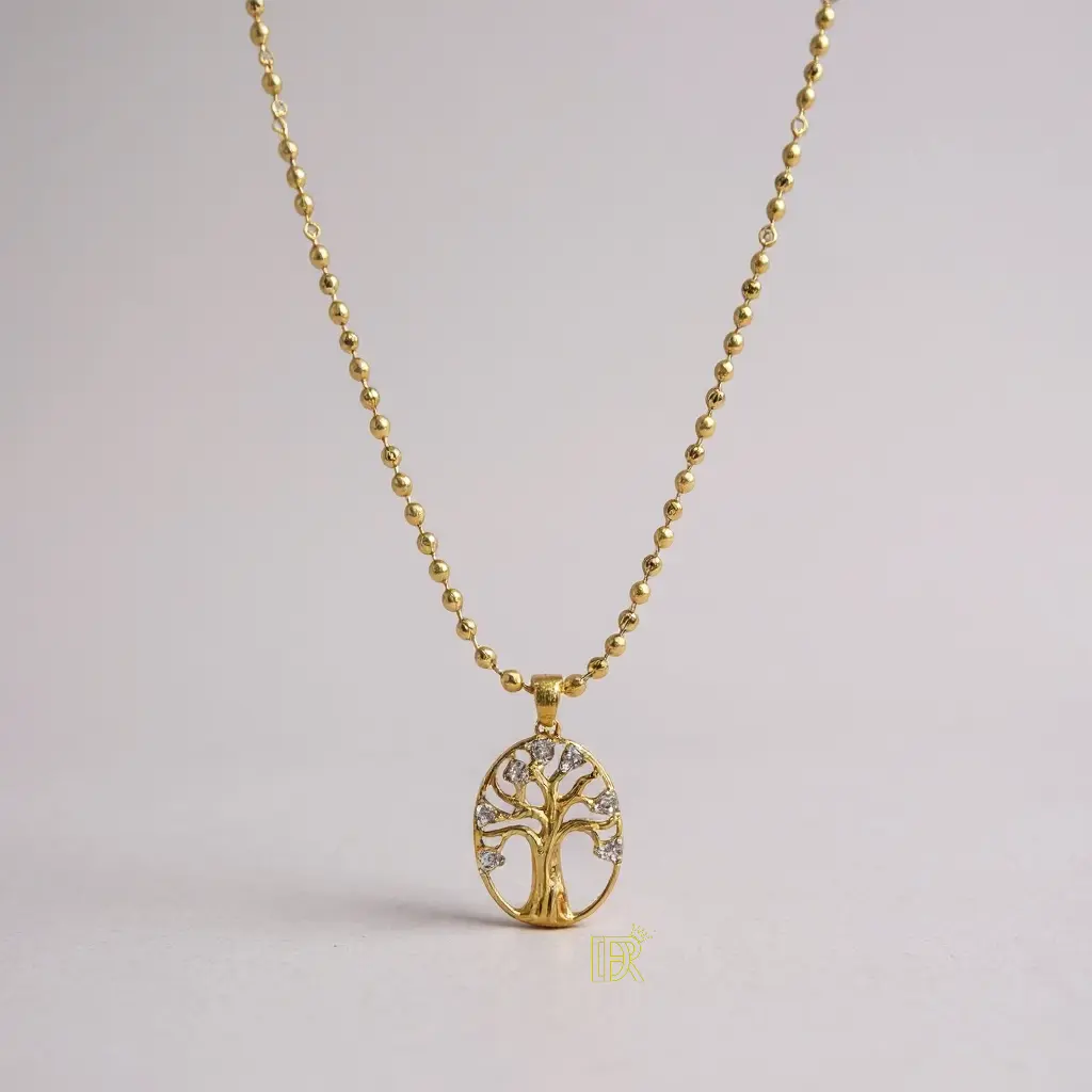 Cadena unisex  bañada en oro de 14k con colgante de árbol de la vida reforzado con un acabado premium y brillo duradero.