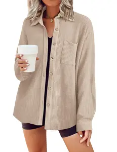 Zeagoo Waffle Button Down Shirt Women Casual Knit Tops Long Sleeve Loose Fit Shacket with Pocket knitted shirt Basic
