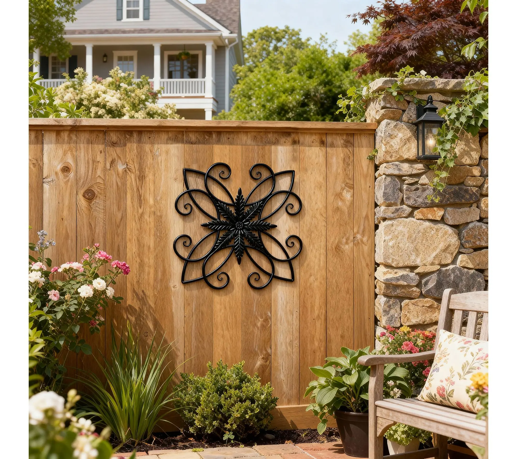 Glitzhome 20"L Clematis Pattern Iron Scroll Outdoor Wall Decor