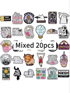 Random Mix 20pcs/set Cute Cartoon Animal Enamel Brooch , Creative Flower Quotes Design Badge , Perfect Gift for Men & Women, All Season Fashion Accessories, Random Surprise Set Blind Bag, Blind Pack