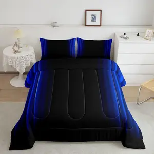 Feelyou Geometric Abstract Ombre Comfy Bedding Set - Dark Blue Black Striped Decorative Bedding Set, Microfiber Duvet Cover with Inner Fill, Modern Bedroom Textile Furnishings