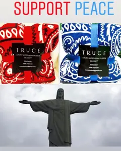 Truce Luxury Micro Fleece Blankets Support Peace Design with Red & Blue Patterns Soft Microfleece Material Printed Pattern King Size Paisley Bandana