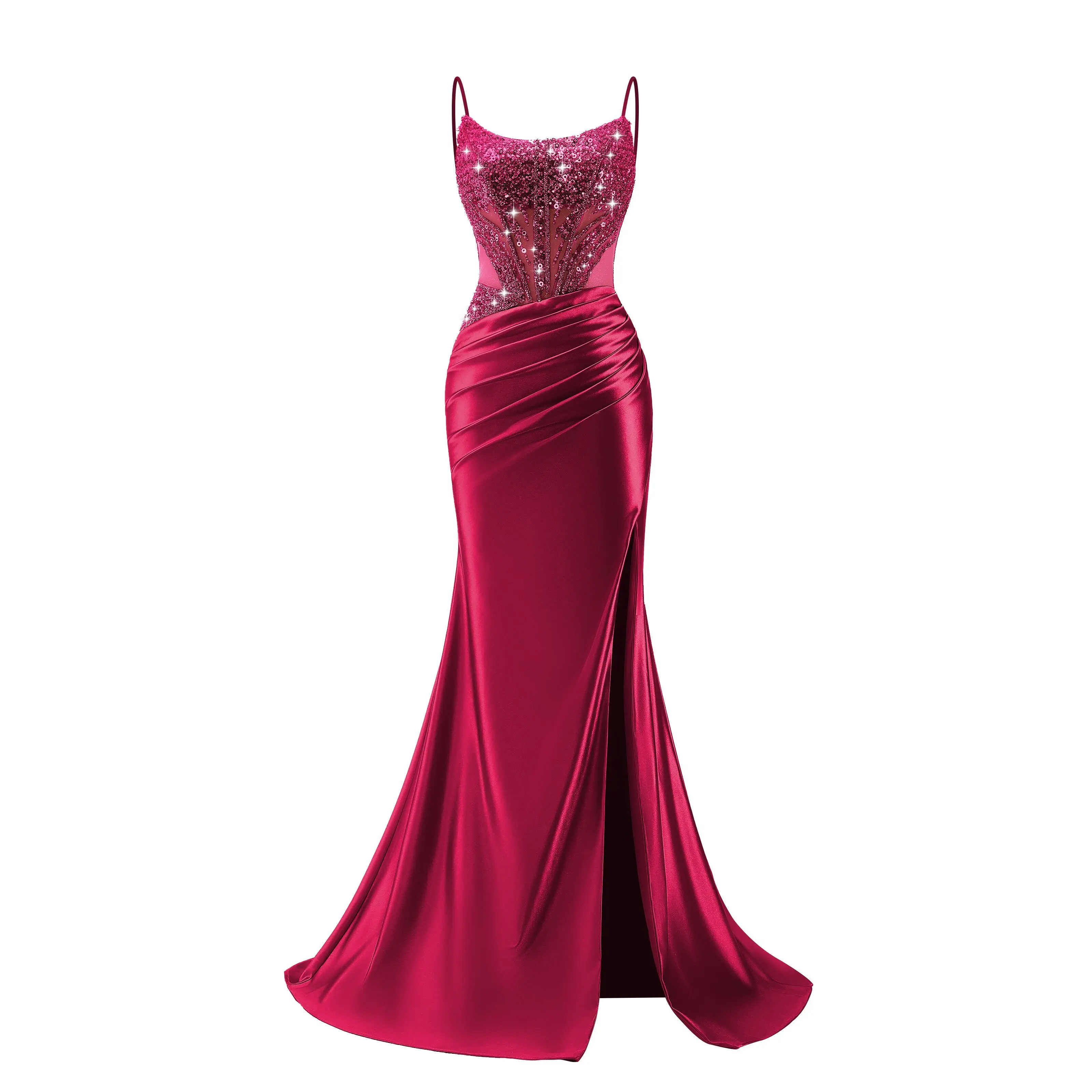 Women's Formal Dresses,Prom Dress 2026,Mermaid Dress,Beaded Dress,Satin Dress,Corset Dress,with Slit,Dresses,Gown,Long Dress,Formal Dress,Prom Dress,Evening Dress,Satin with Sequin Appliques,Lace up Back, Ladies Clothes for All Seasons