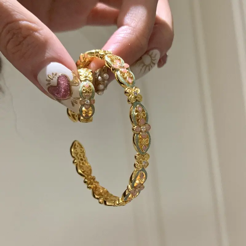 Enamel color flower bracelet hollow high sense personality versatile court style jewelry