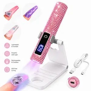 SAVILAND Portable Glitter UV Nail Lamp: 12W Pink Handheld LED/UV Light with LCD Display, Cordless Mini Nail Dryer for Fast Gel Polish Curing & Home/Salon Use summervibes