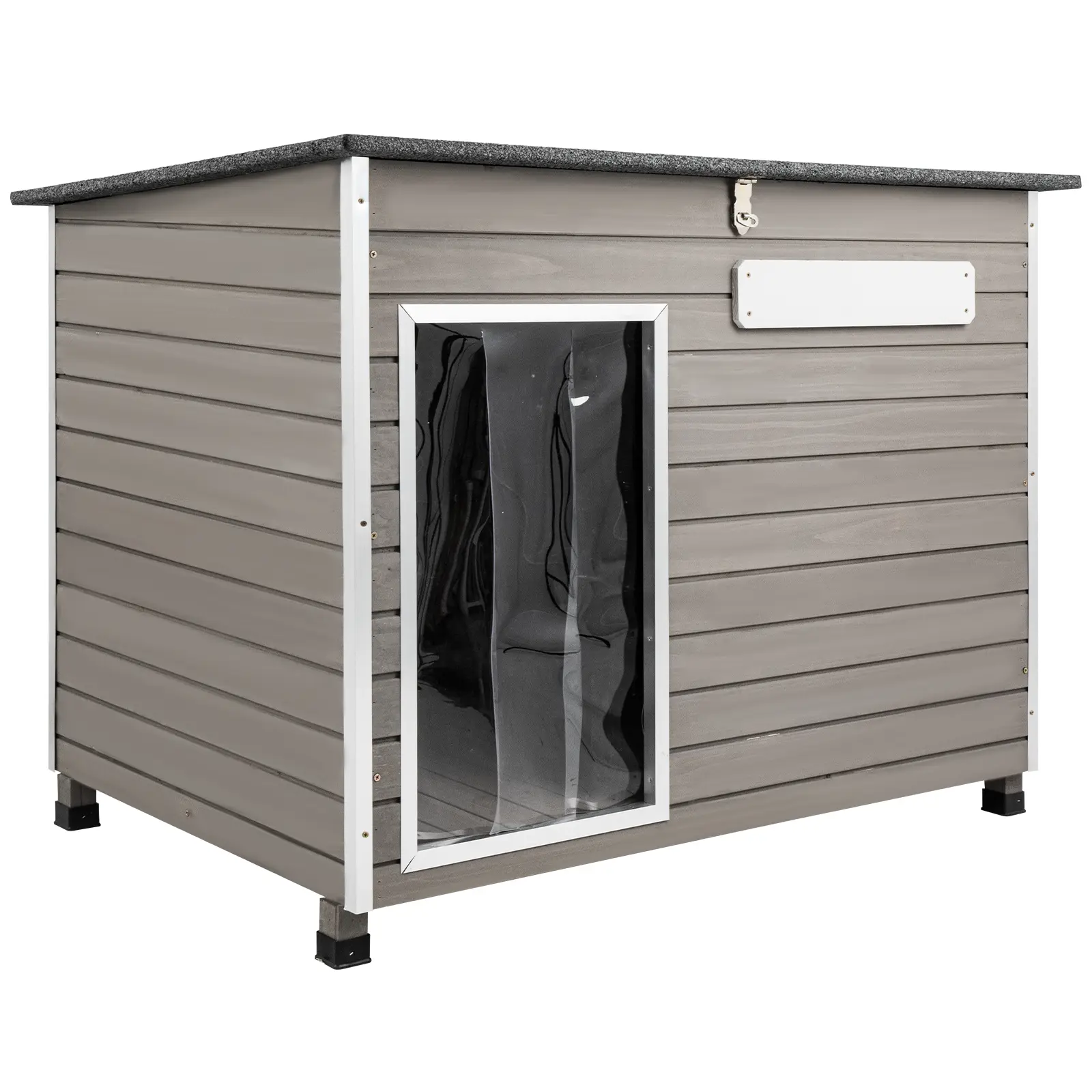 Petscosset Large Wooden Outdoor Dog House - Weatherproof Sloped Asphalt Roof, Anti-Chew Aluminum-Reinforced Frame, Insulated PVC Door, Elevated Moisture-Proof Ft, Openable Lockable Roof, Removable Deep-Clean Floor, Backyard Medium-Large Dog Kennel