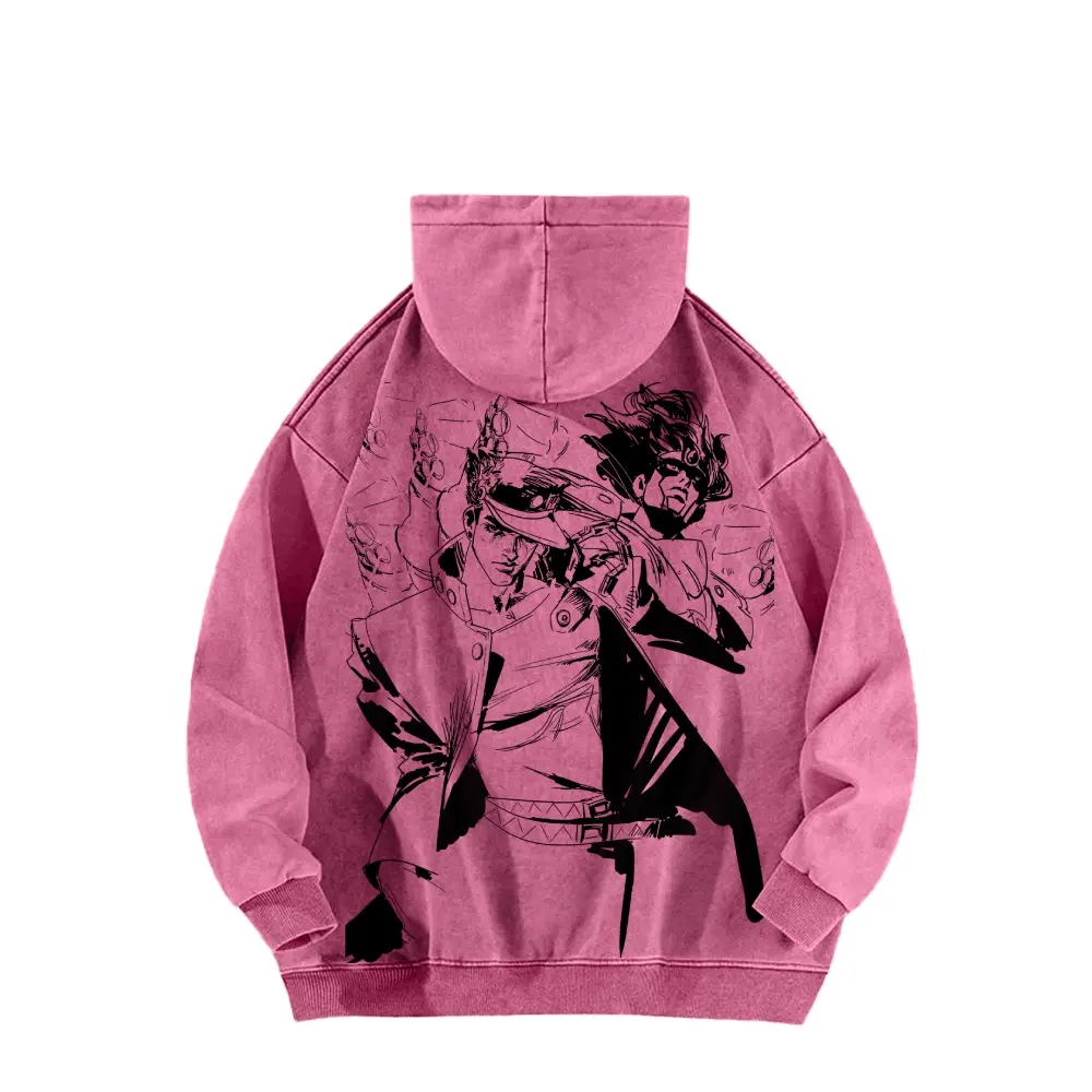 Jotaro Kujo and his Stand, Star Platinum, from JoJo's Bizarre Adventure - Long Sleeve Cotton Unisex Vintage Hoodie