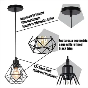 Modern Minimalist Pendant Light, Hexagonal Cage Ceiling Lamp, Industrial Metal Adjustable Lantern, Vintage Style for Restaurant Bedroom Cafe Living Room Shop