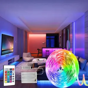 LED Battery Box Strip Light, RGB Flex Light with 24 Keys Remote Control, Battery Box Powered (without Batteries) for TV Background, Cabinet, Bedroom Lighting, Adjustable RGB Lighting, Adjustable Brightness Led, Adjustable Leds
