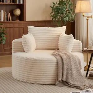 Eyisean 50" Oversized Round Chaise Lounge Chair Indoor, Corduroy Circle Single Cloud Lounge Floor Sofa Chair with Deep Seat, No Assembly Required, Modern Compression Couch for Living Room, Reading