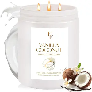 Vanilla Coconut Large Scented Candle, 3-Wick 22oz Long Lasting Scented Candle,  Soy Wax  Candle for , Candle Gifts for Women Men