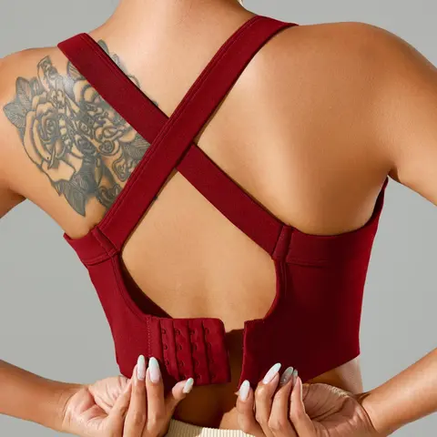 Women's Solid Criss Cross Wireless Sports Bras, Breathable Comfortable High Stretch Sports Bra, Ladies Sportswear for Indoor Outdoor Wear