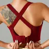 Women's Solid Criss Cross Wireless Sports Bras, Breathable Comfortable High Stretch Sports Bra, Ladies Sportswear for Indoor Outdoor Wear