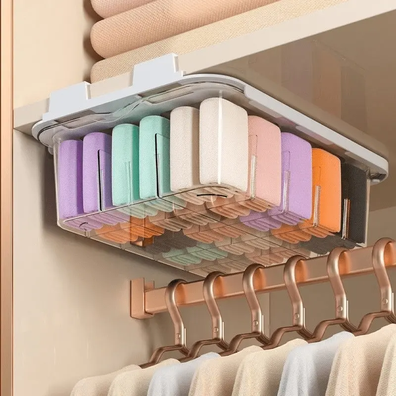 15 Layer Space-Saving Wall-Mounted Underwear & Socks Organizer, Durable Waterproof Plastic, Transparent Design, Lightweight Closet Storage Box, Clear Storage Box
