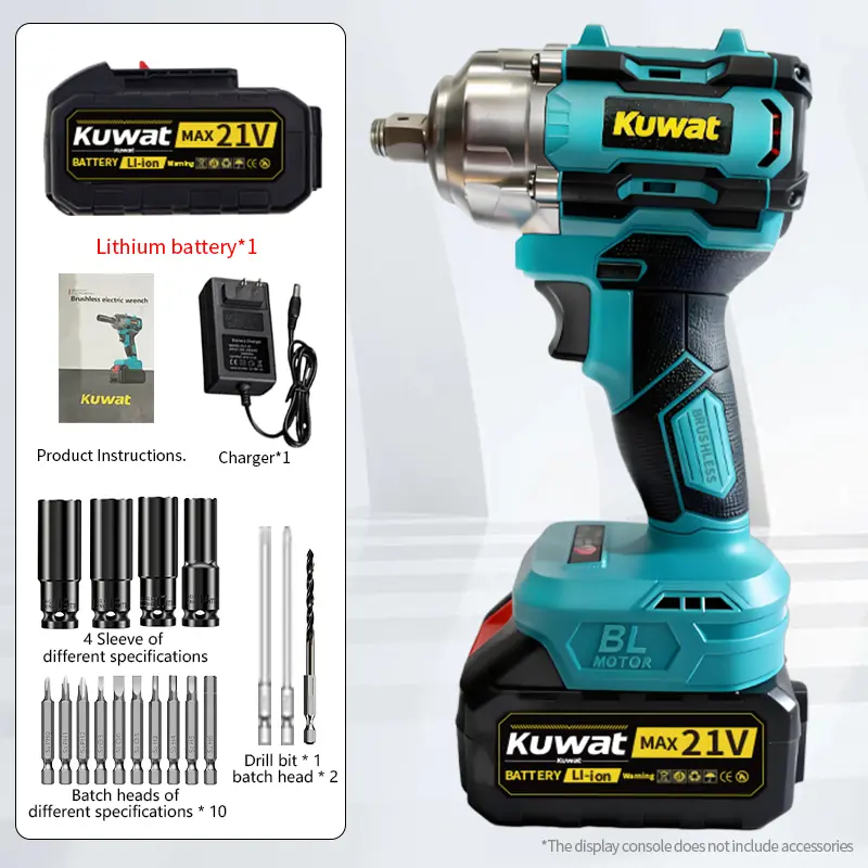 Kuwat PRO 21V Brushless Cordless Impact Wrench Kit with 4000mAh Lithium Battery, Wireless Power Drill Driver, 4 Speed Adjustment, Non-Slip Handle, Complete Tool Set for Home Garage Yard Lawn Care & DIY Projects