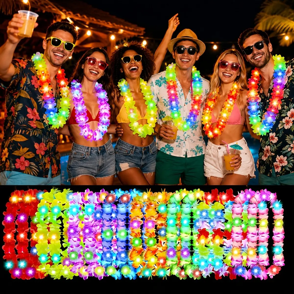 Hawaiian Wreath Necklace Set, 10/26pcs Ideal Festive Tropical Party Decorations, Party Essentials, Perfect for Weddings, Birthdays, Festivals, Beach Parties, Events, Gifts