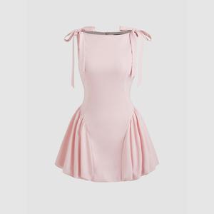 Cider [size 0-10] Boat Neck Bowknot Bubble Hem Mini Dress Dealsforyou