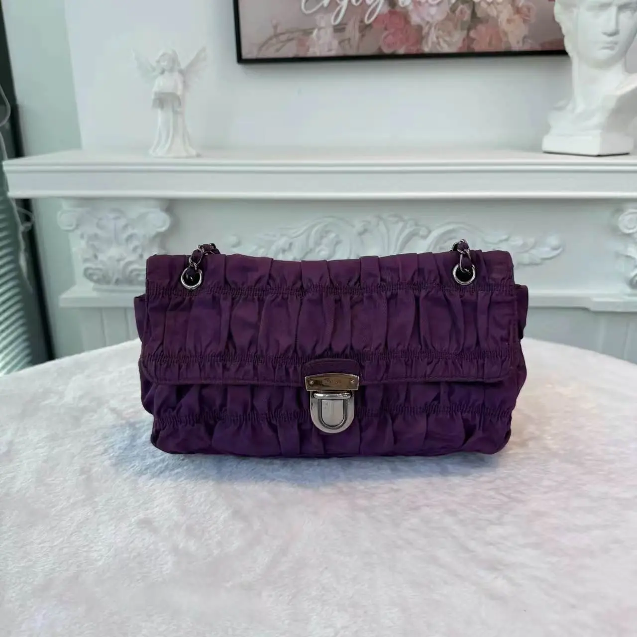 Pre-owned PRADA Nylon Crossbody Bags BJ11099040195 Ruched Violet Small Size