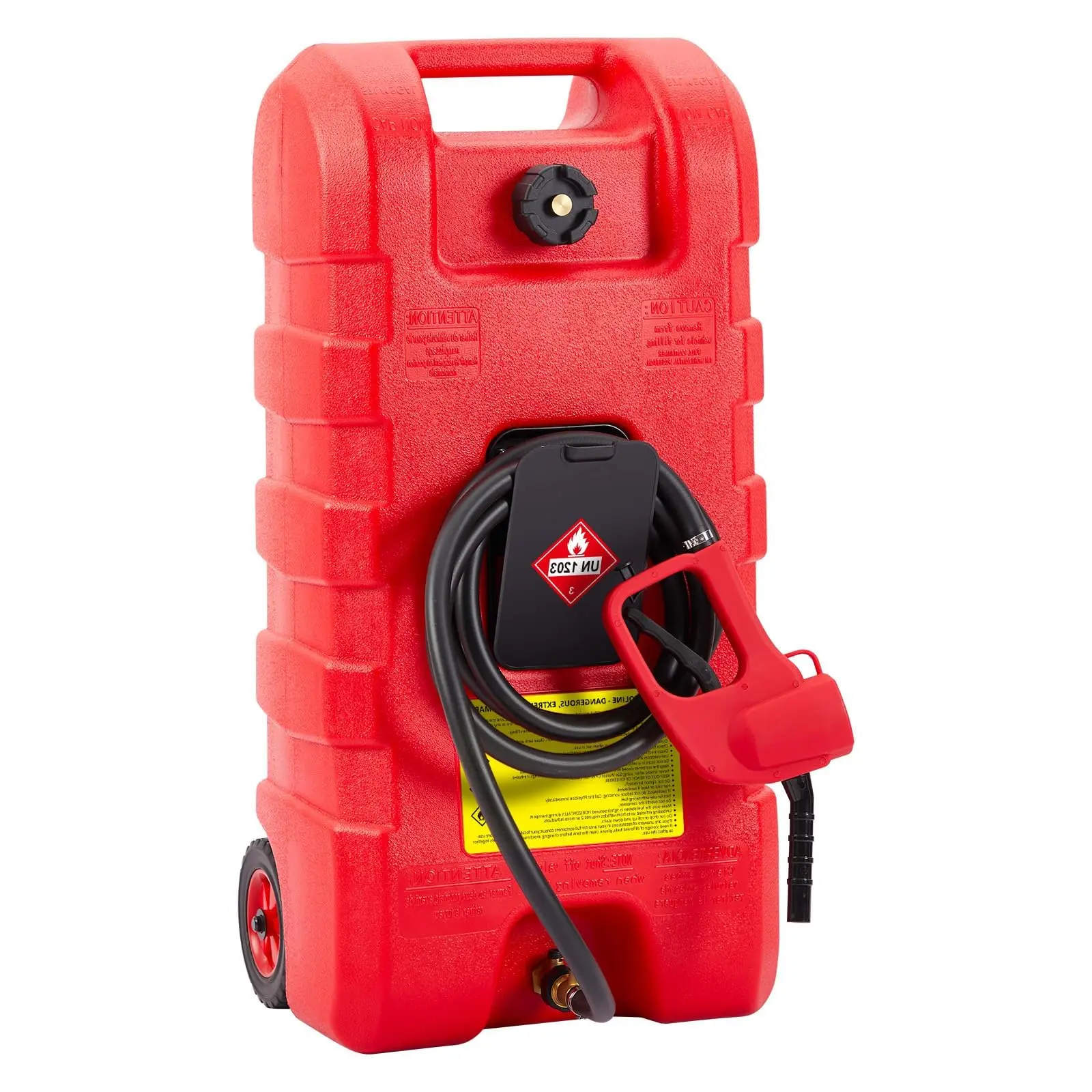16 Gallon Portable Heavy-Duty Gas Can and Fuel Storage Caddy with 10FT Manual Siphon Pump and Wheels, Perfect for Car, Boat, ATV, Tractor, Snow Blower, Generator, and More