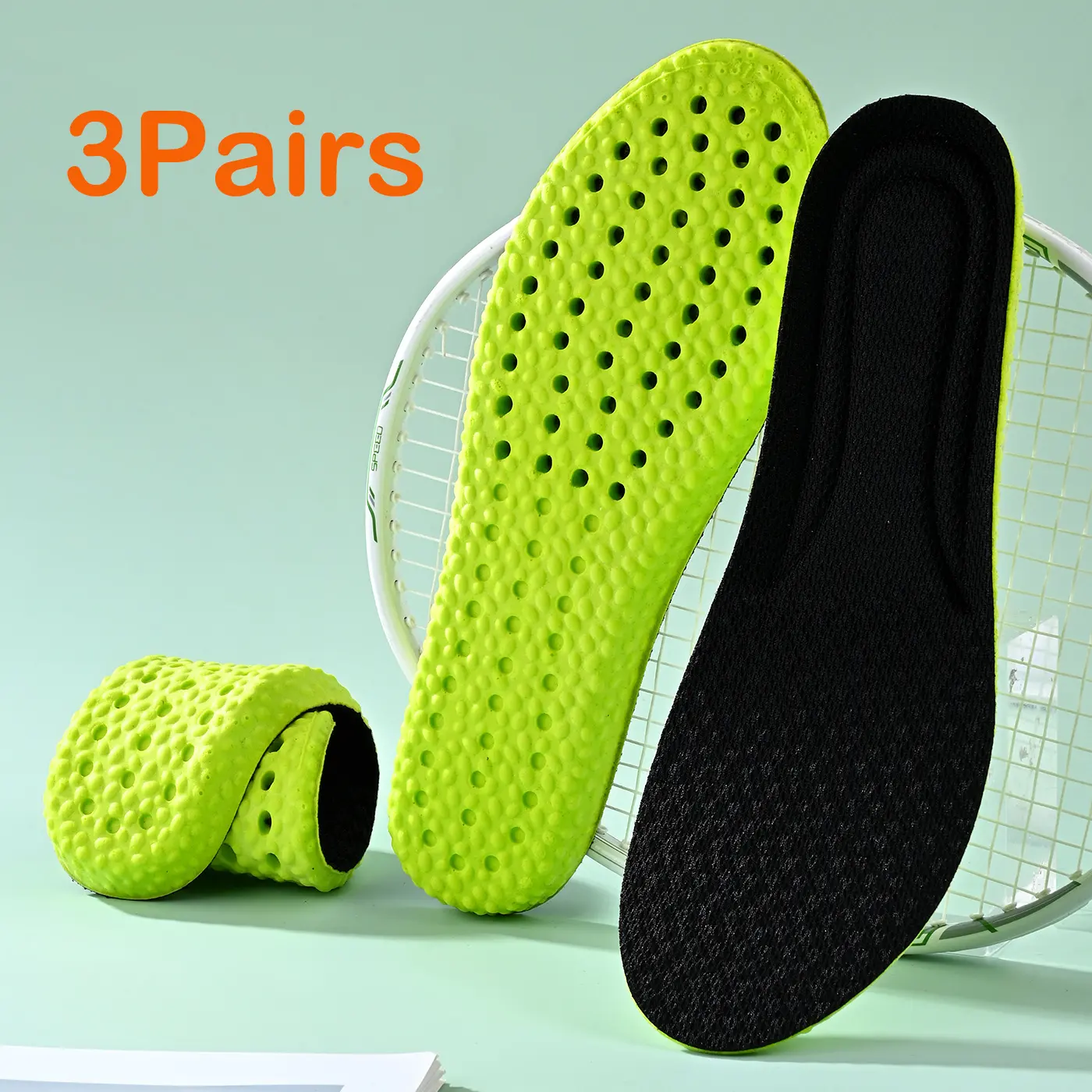Unisex Shock Absorbing Footwear Insoles (3 Pairs) - Soft Cushioned PU Material, U-Heel Design, Thick Heel, Light & Breathable All-Seasons Supportive Insoles for Sneakers, Casual Shoes 50804, Soft Cushioned Insoles
