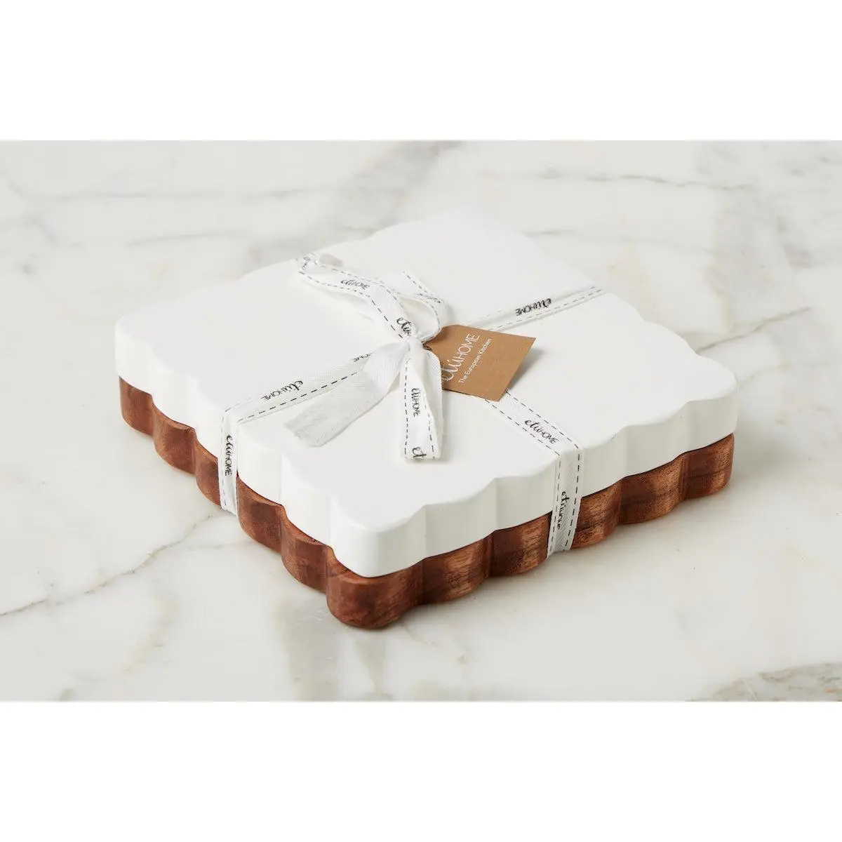 Scalloped Appetizer Cheese Board, White/Natural, Set of 2