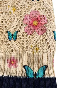 Women's Fresh Natural Style Floral Blue Butterfly Star Animal Print Knit Sweater T-Shirt, Round Neck Short Sleeve, Casual Fit