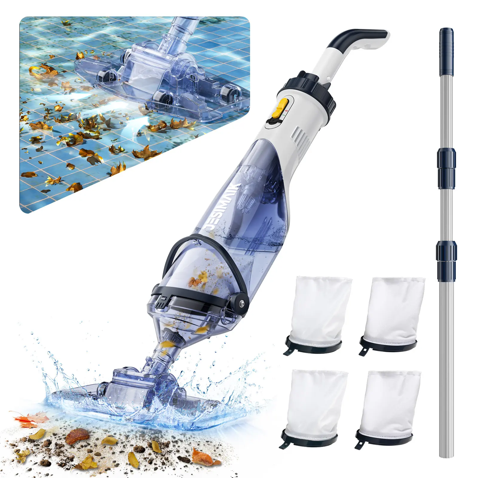 Pool Vacuum for Above Ground Pool, JESIMAIK 18.5 GPM Powerful Suction Pool Vacuum with Telescopic Pole, 60min Runtime Dual Head Rechargeable Pool Cleaner,Ideal for Leaves, Debris