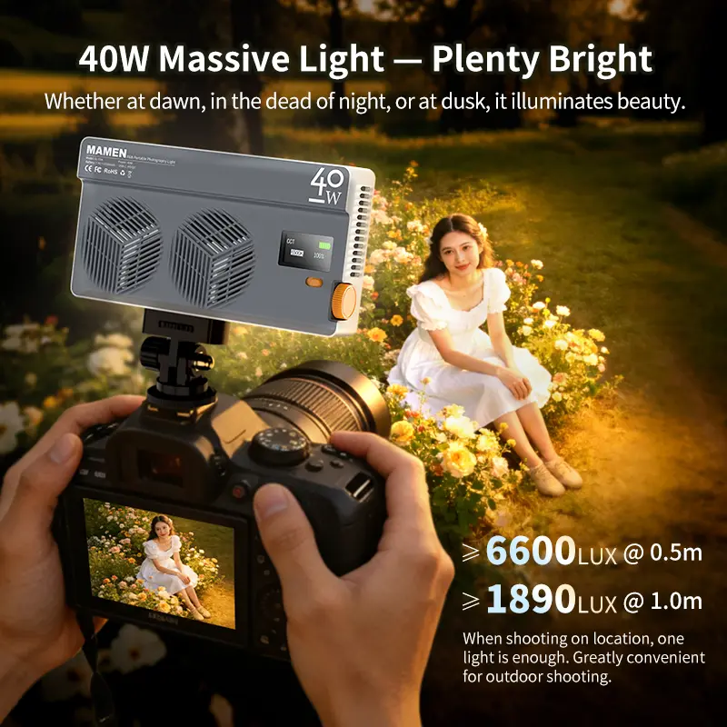 40W High Power RGB Portable Photography Fill Light Built-in Battery Mini Pocket LED Video Panel Light with Dual Cooling Fan for Live Streaming TikTok Vlog YouTube DSLR Camera Shooting Outdoor Travel Selfie Makeup Product Shooting