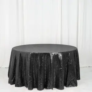 Sequin Round Tablecloth 120" Black - Seamless Table Cover