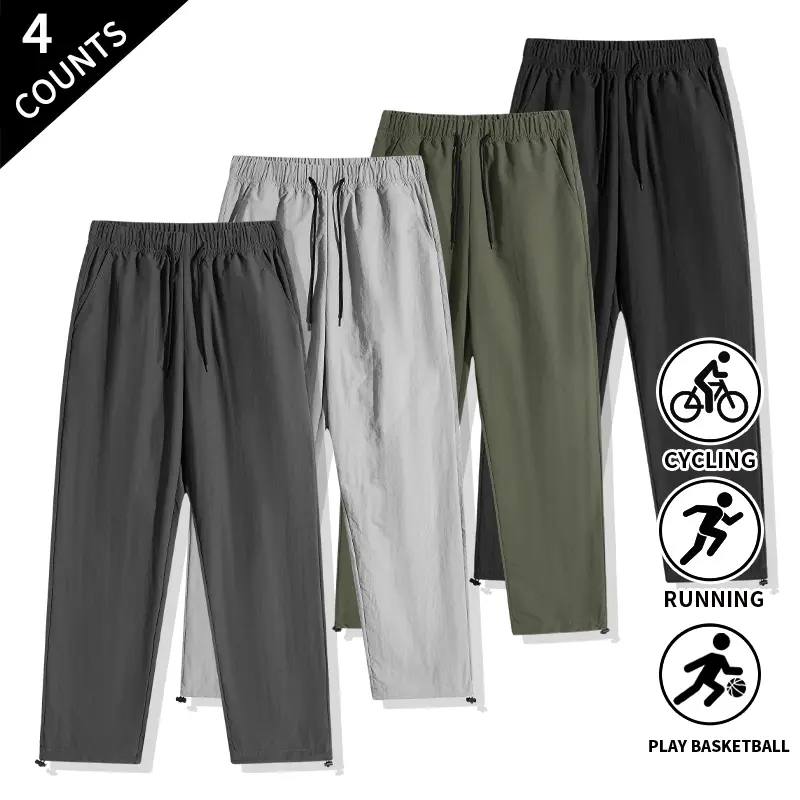 4-Pack Men’s Drawstring Joggers, Straight-Leg Athletic Pants with Adjustable Cuffs — Sweatpants for Gym, Workouts, and Running
