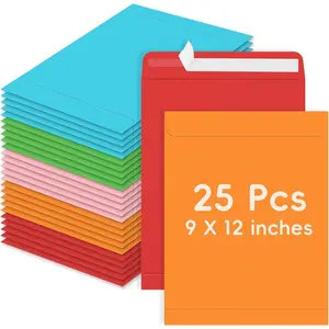 25 Pack 9 x 12 Inches Colored Self-Seal Mailing Envelopes, Colorful Manilla Envelopes for Mailing, Organization, Storage, Home, Office Business Use