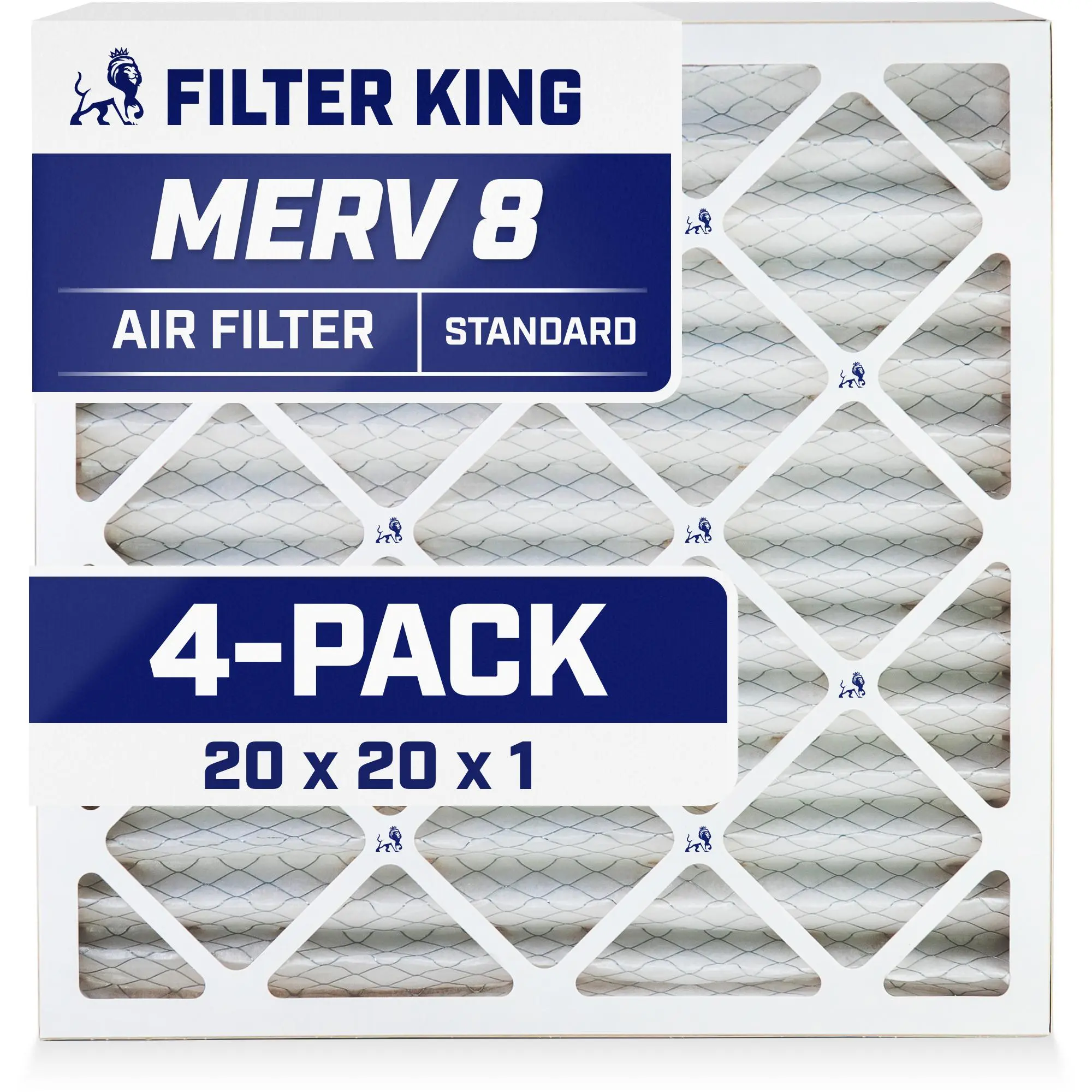 Filter King 20x20x1 Air Filter | 4-PACK | MERV 8 HVAC Pleated A/C Furnace Filters | MADE IN USA | Actual Size: 19.5 x 19.5 x .75"