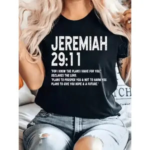 Jeremiah 29:11 Inspirational Quotes T-Shirt, Ladies Casual Round Neck Short Sleeve Top