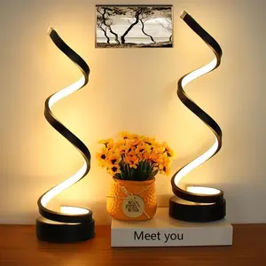 Modern Table Lamp Set of , Dimmable Spiral Desk Lamps for Bedside, 12W LED with 3 Color & 10 Brightness Levels, Perfect for Bedroom & Living Room (Black)
