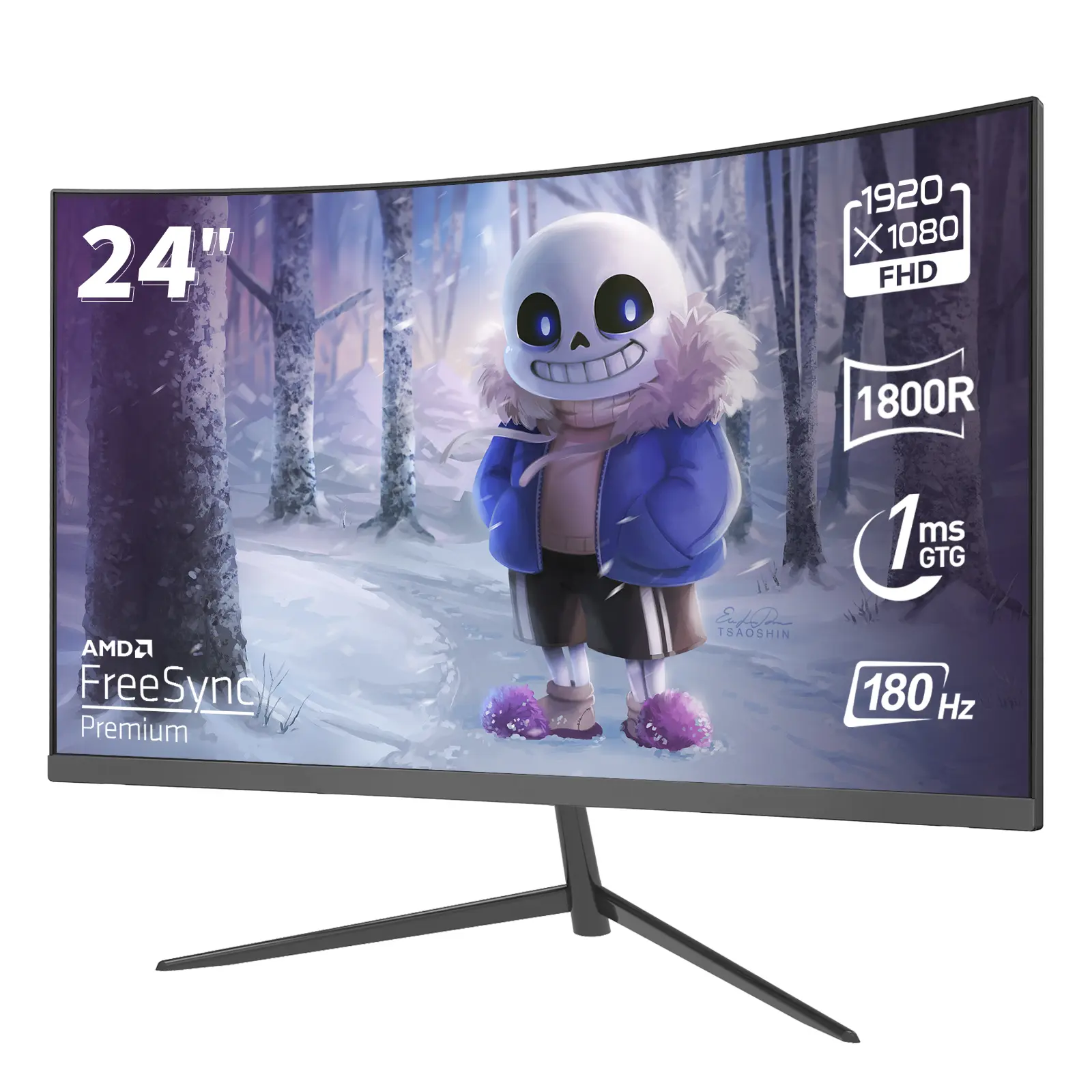 24'' Curved 180Hz FHD Gaming Monitor - 1ms,IPS,FreeSync,VESA,Tilt Adjustable,HDMI,Frameless,Speakers 180hz monitor gaming monitors Display Borderless