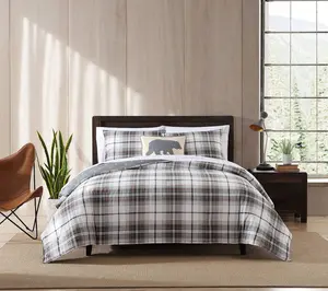 Eddie Bauer Ald er Plaid Grey C otton Full/Quee n Comforter Set