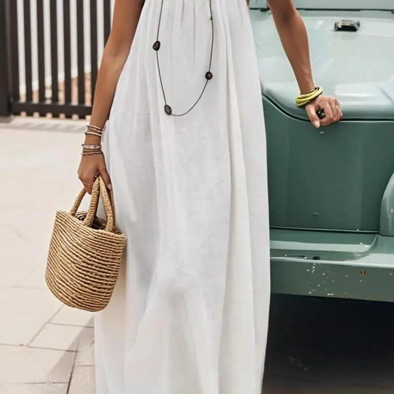 Women's Solid Burgundy Halter Backless Long Length Loungewear - Spaghetti Strap, Soft Loose-Fitting, Sleeveless Casual All Seasons Sleep Dress