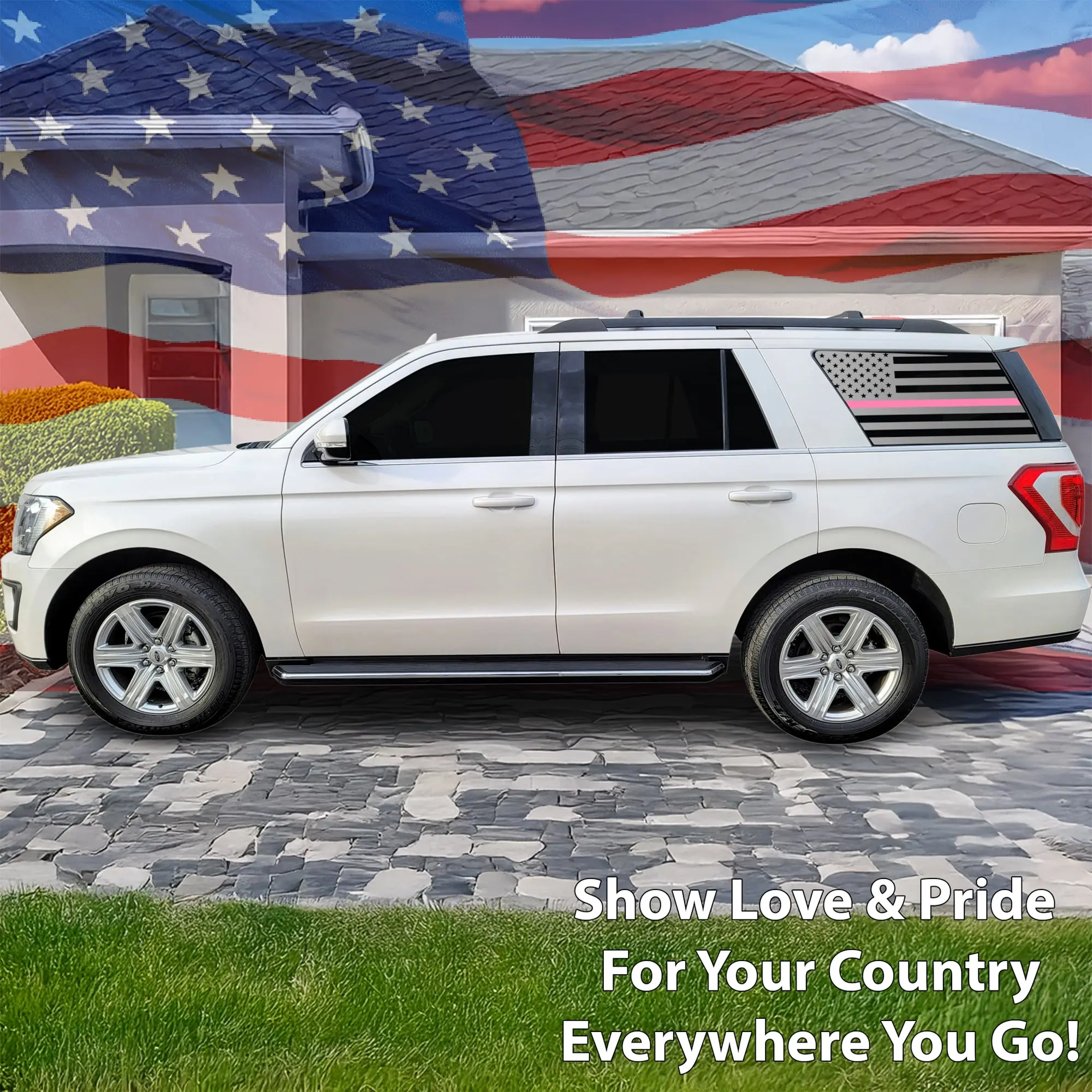 American Flag Window Decal for Ford Expedition 2018-2024 – Precut Matte Black Vinyl