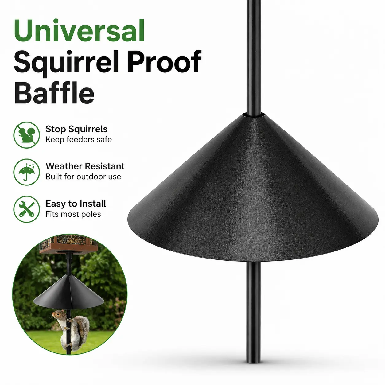 Round Metal Squirrel Bezel - Universal Outdoor Garden Bird Feeder Accessory, Anti-Squirrel Cone Baffle Guard, Easy-to-Install Bird Pest Prevention Tool, Birds