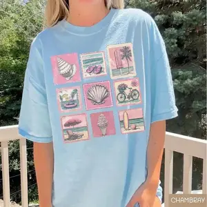 Comfort Colors Vintage Beach Stamp T-Shirt for Women, Coastal Summer Vacation Graphic Tee, Retro Ocean Inspired Shirt, Cute Beachy Outfit, Relaxed Cotton Casual Top - ShamCren
