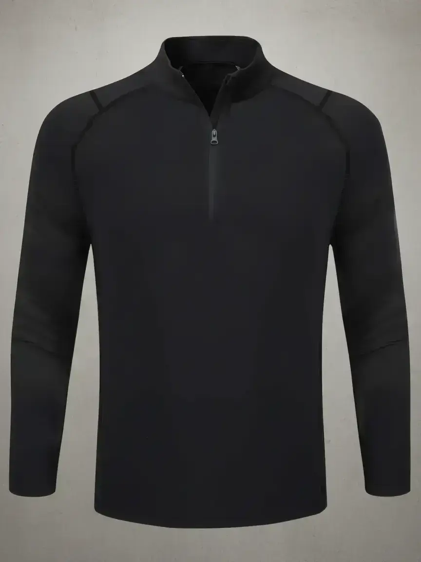 Men's Plain Zipper Mock Neck Sweatshirt, Slim Casual Sporty Thermal Long Sleeve Top, Men Top for Spring & Fall Daily Wear, National Day Clothing, Casual Sportswear