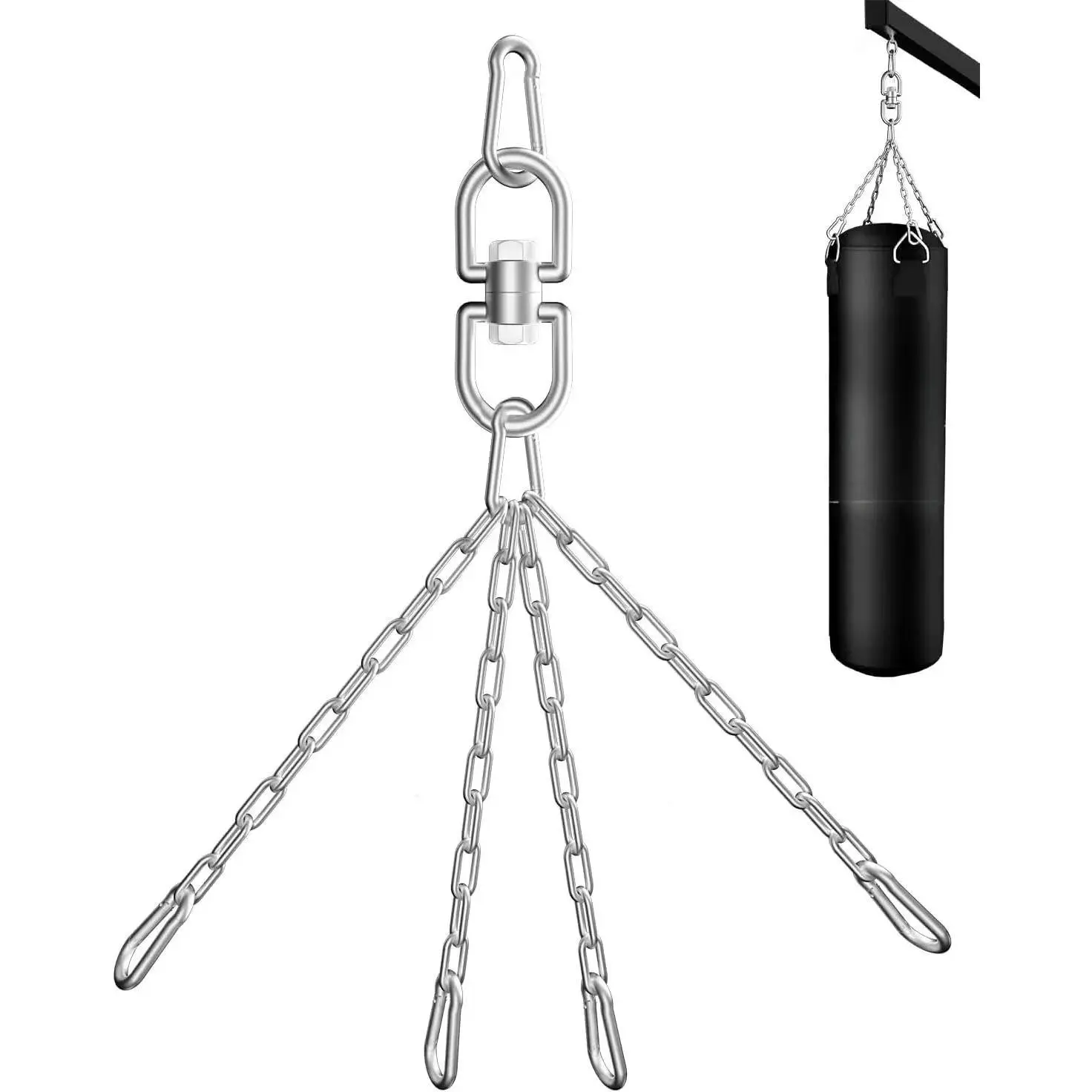 Punching Bag Hanger, 360° Rotation Heavy Bag Chain, Stainless Steel Swivel Chain with 4 Snap Hooks, Heavy Bag Hanger Mount for Heavy Bag, Hammock, Gym Swing, Yoga Swing, Trapeze