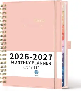 2026-2027 Monthly Planner, Large Size (8.5" x 11"), Agenda, Calendar, 24 Month Tabs, Flexible Plastic Cover, 100 GSM Thick Paper, Spiral-bound