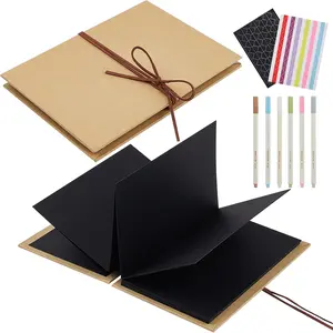 JHZMCRX Black Stretchable 6x8.3 in Kraft Paper Scrapbook Album, Folding DIY Blank Photo Book for Scrapbooking, Students' Graduation & Anniversary Decorations