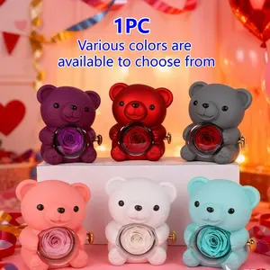 1PC Rotating Blooming Rose Bear Gift Box, Rose Bear, Perfect Romantic Surprise Gift for Her, Romantic Gesture, Ideal Mother's Day Christmas Birthday Valentine's Day Anniversary Gift, Creative Sweet Party Gift for Mom Wife Girlfriend