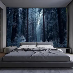 1pc Extra Large Black and White Forest Snowscape Aesthetic Print, Wall Tapestry, Photography Backdrop Cloth, Birthday Gift, Party Decoration for Living Room Bedroom Office Dormitory, No Installation Required